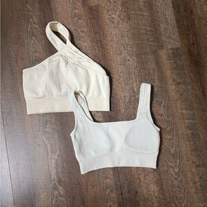 Two pack of Cream Ribbed Women sports tank/bra